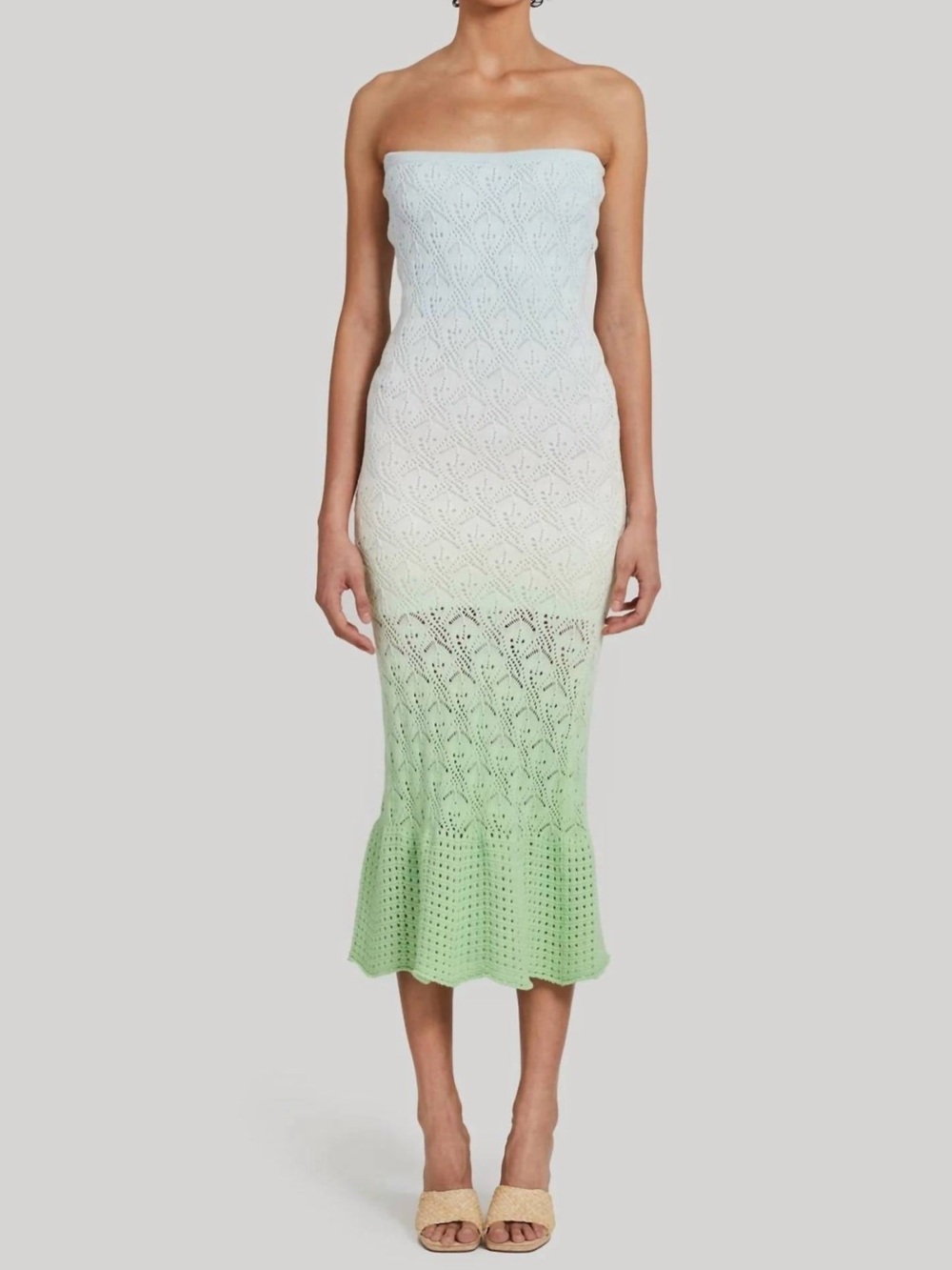 Unique Amanda Uprichard Aisha Strapless Ombre Knit Midi Dress (MSRP $271)